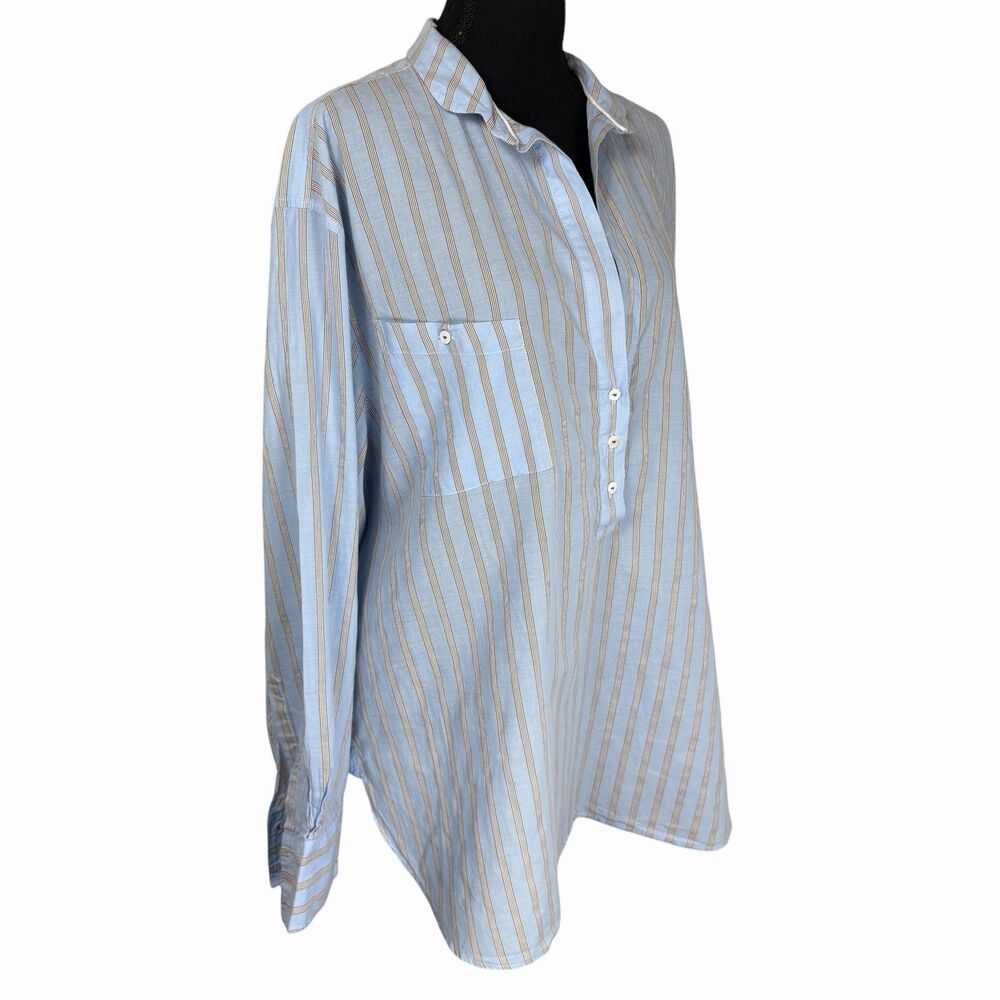 Wiggy Kit Blue Striped Shirt Top Cotton Lightweight Relaxed Fit Medium Luxury